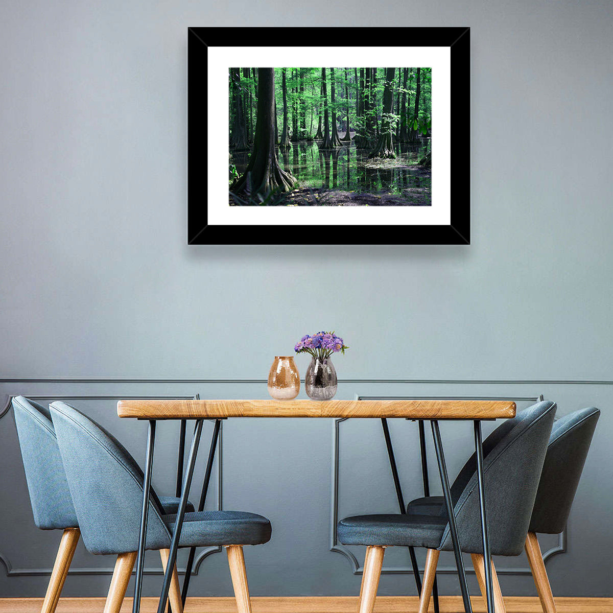 Congaree Swamp Reflection Wall Art in a room, landscape