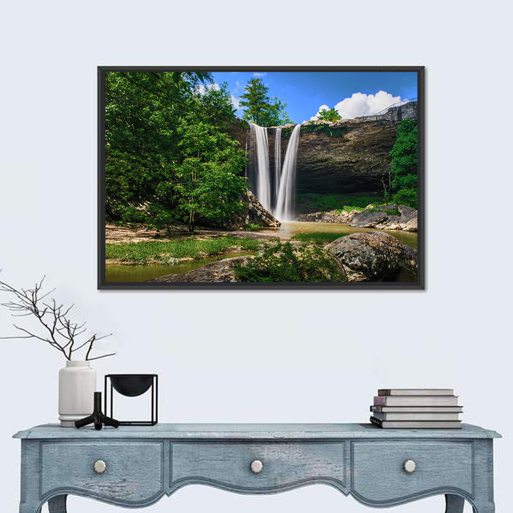Noccalula Falls Waterfall in Daylight Wall Art in a room, landscape
