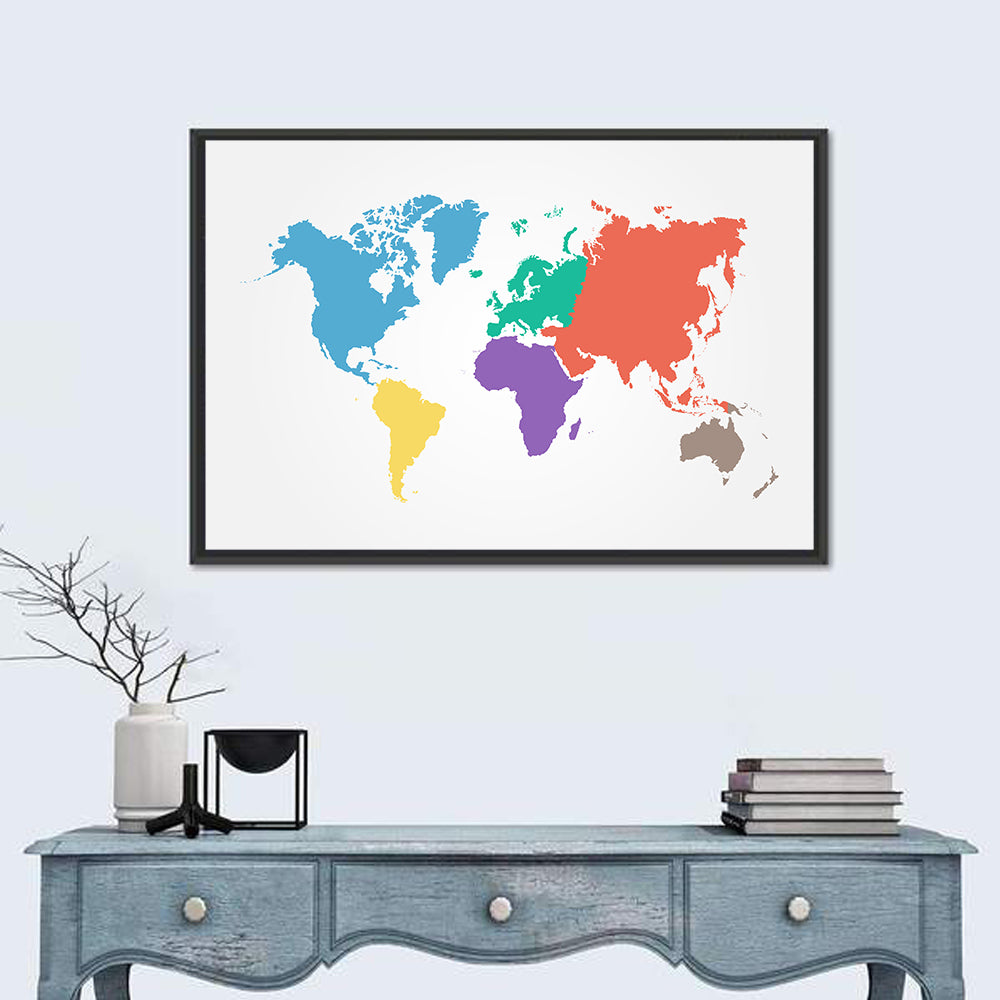 World Continents Map Wall Art in a room, landscape