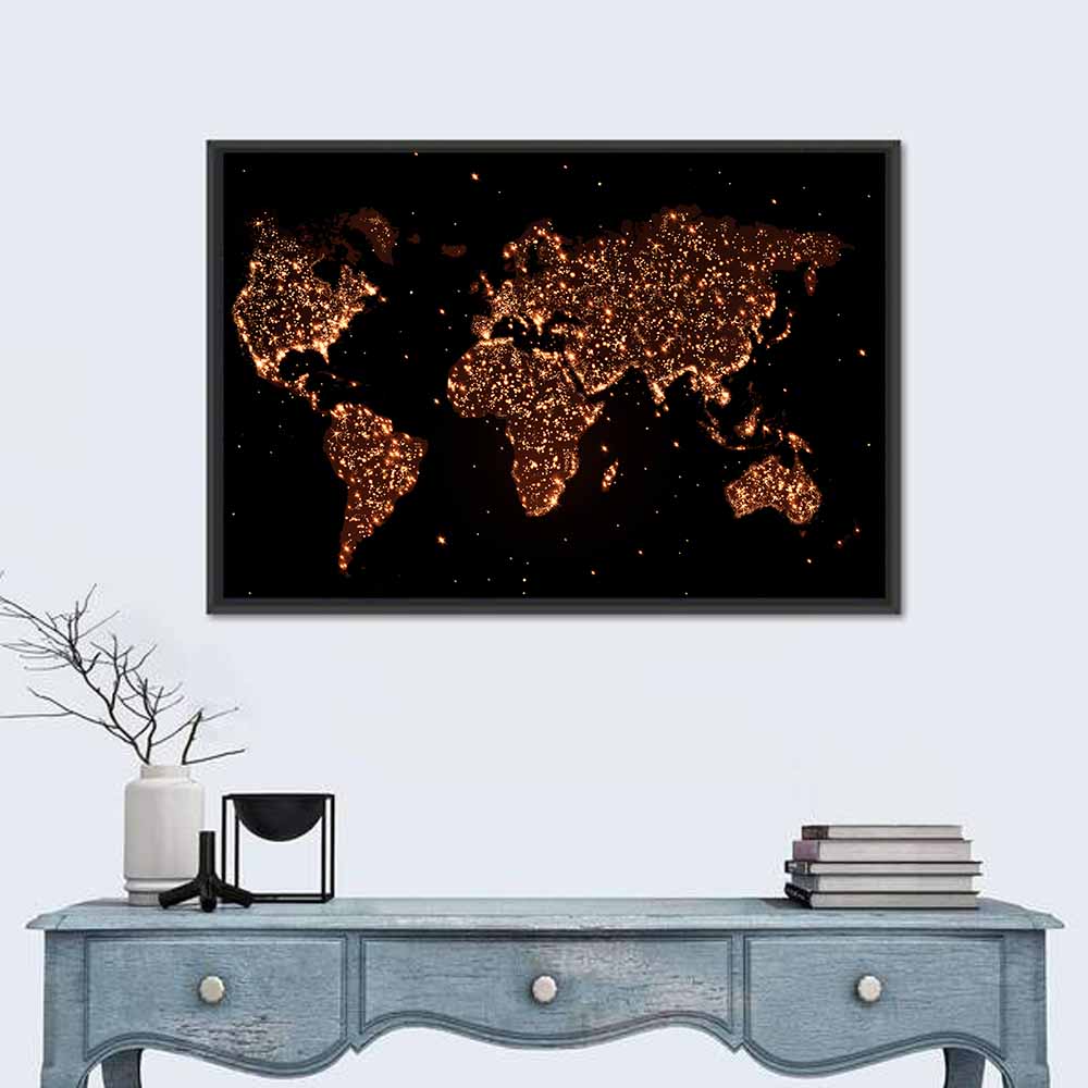 World Map Night Lights Wall Art