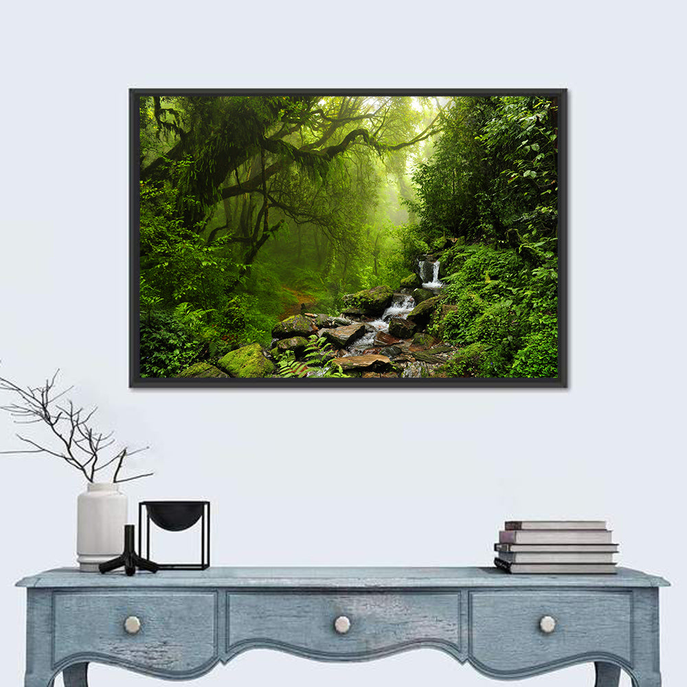 Annapurna Jungle Stream Wall Art in a room, landscape