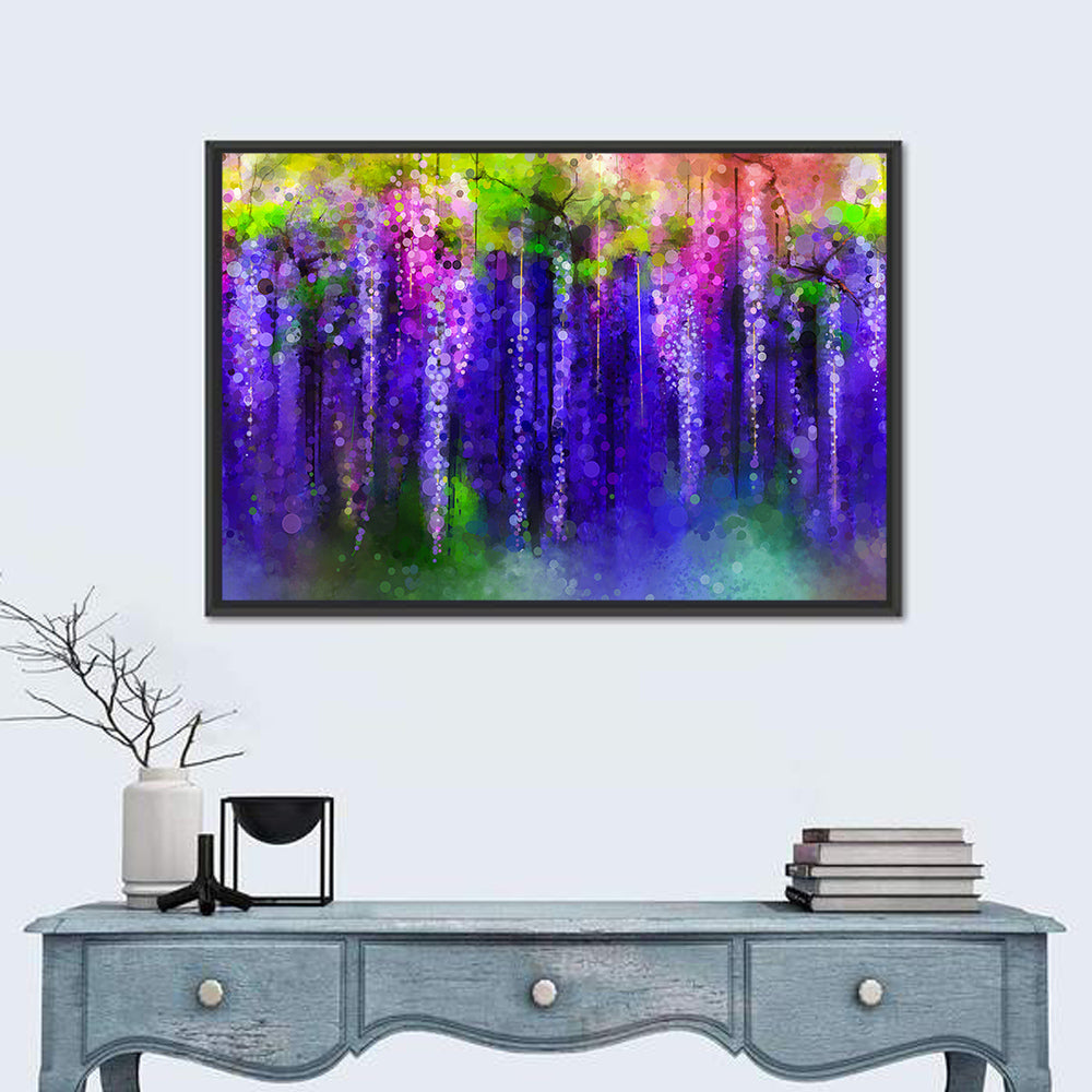 Dreamy Wisteria Vines Wall Art in a room, landscape