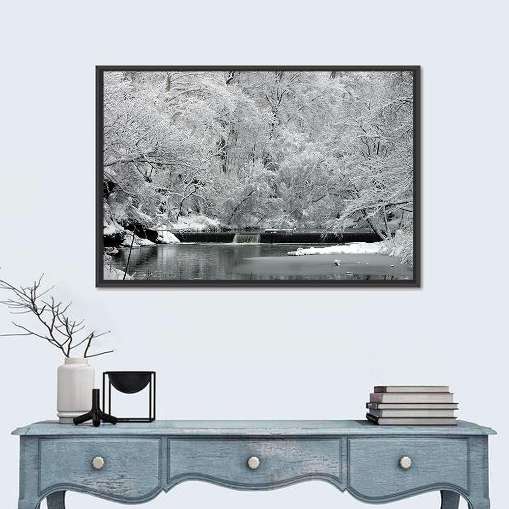 Fairmount Park Winter Spillway Wall Art in a room, landscape