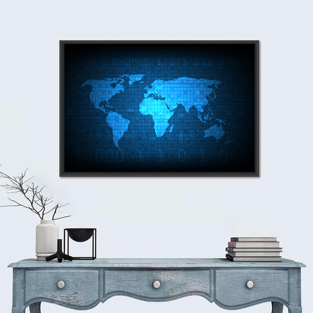 Binary Grid World Map Wall Art