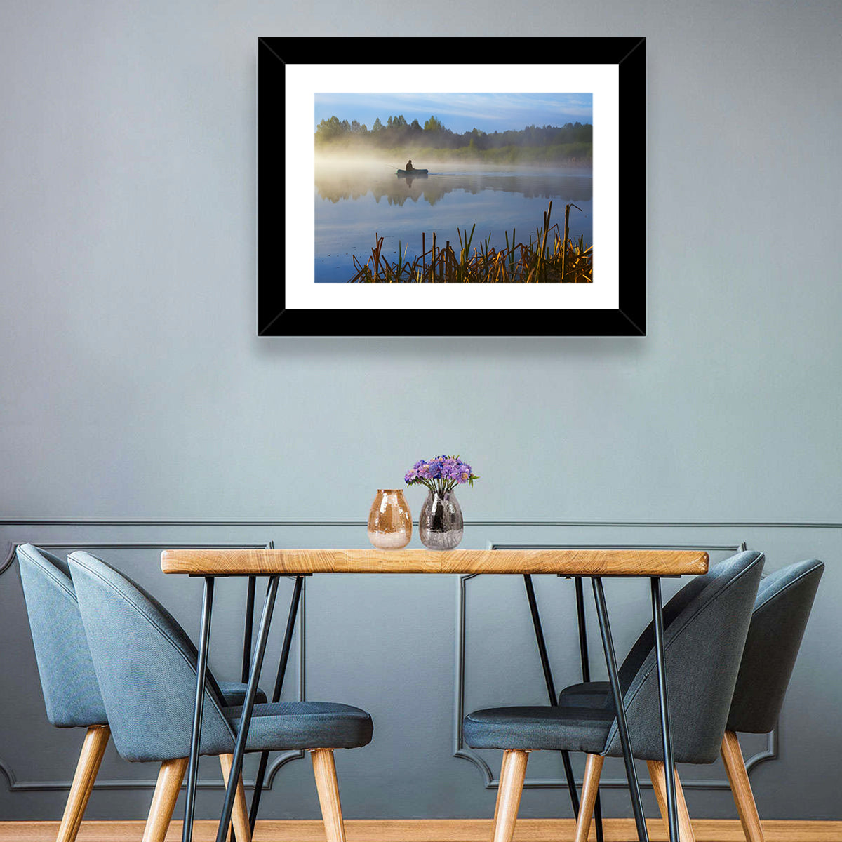 Misty Lake Fisherman Wall Art