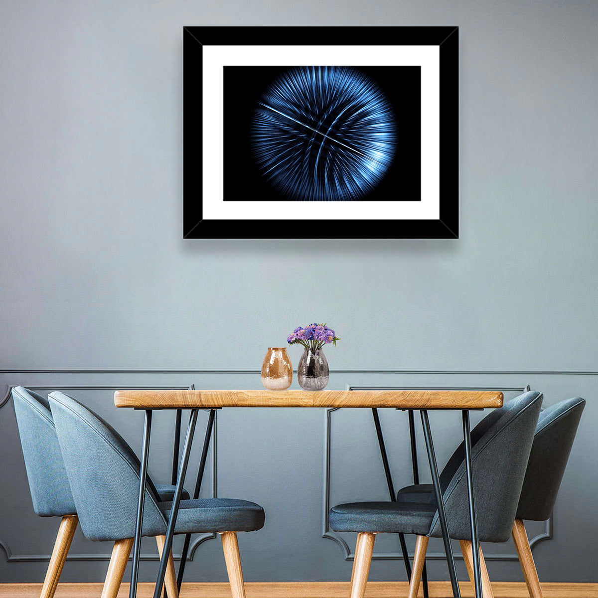 Glowing Blue Textured Sphere Wall Art