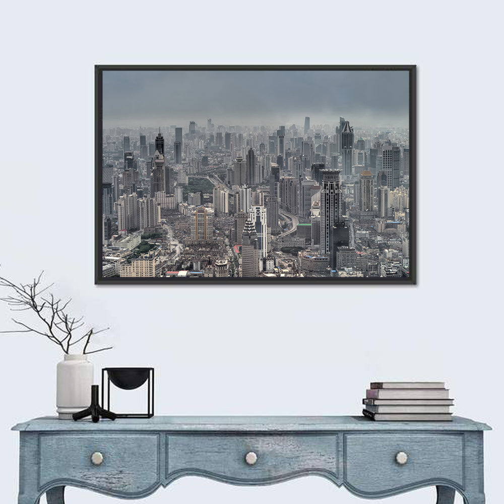 Shanghai Layered Skyline Wall Art in a room, landscape