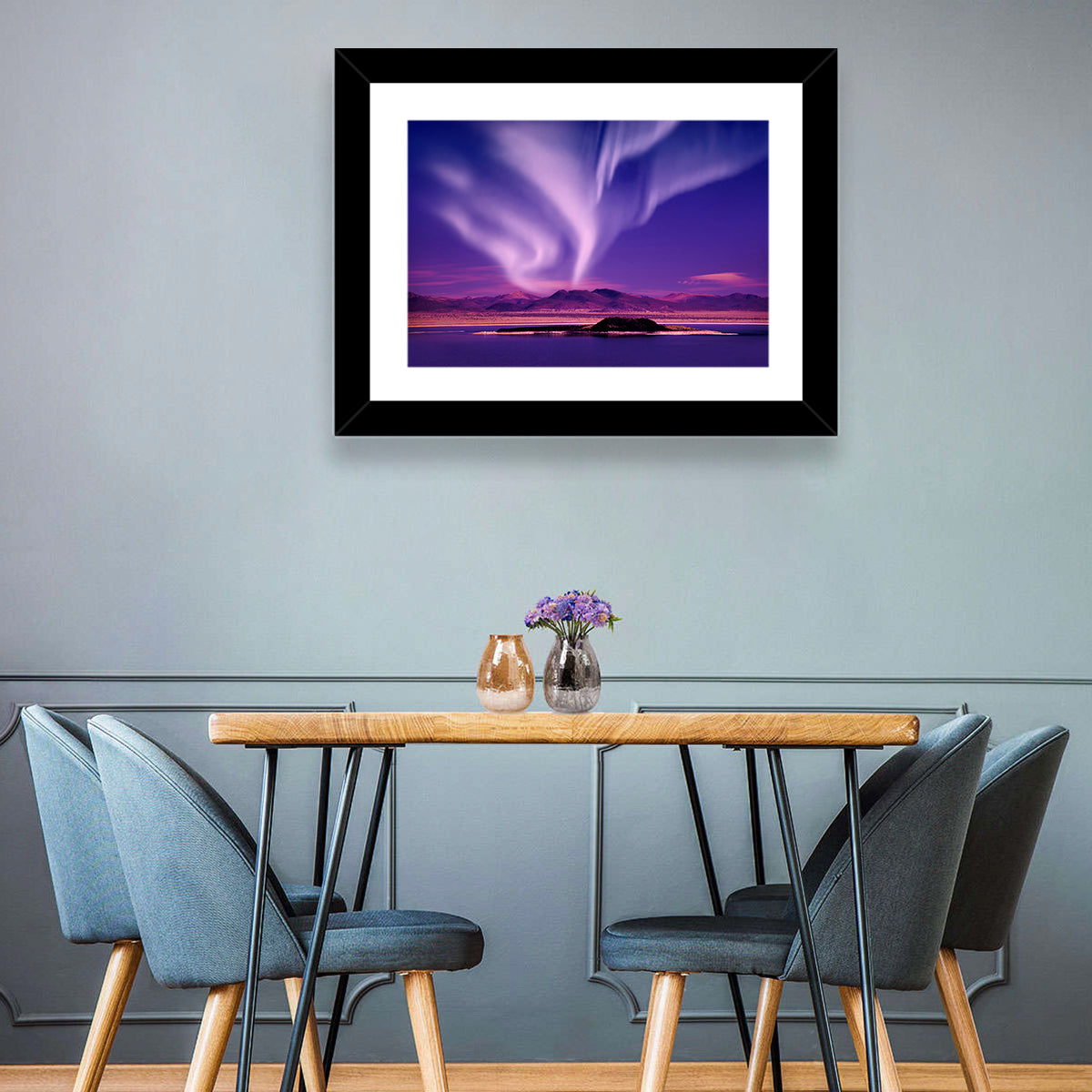 Northern Lights Over Island Wall Art in a room, landscape