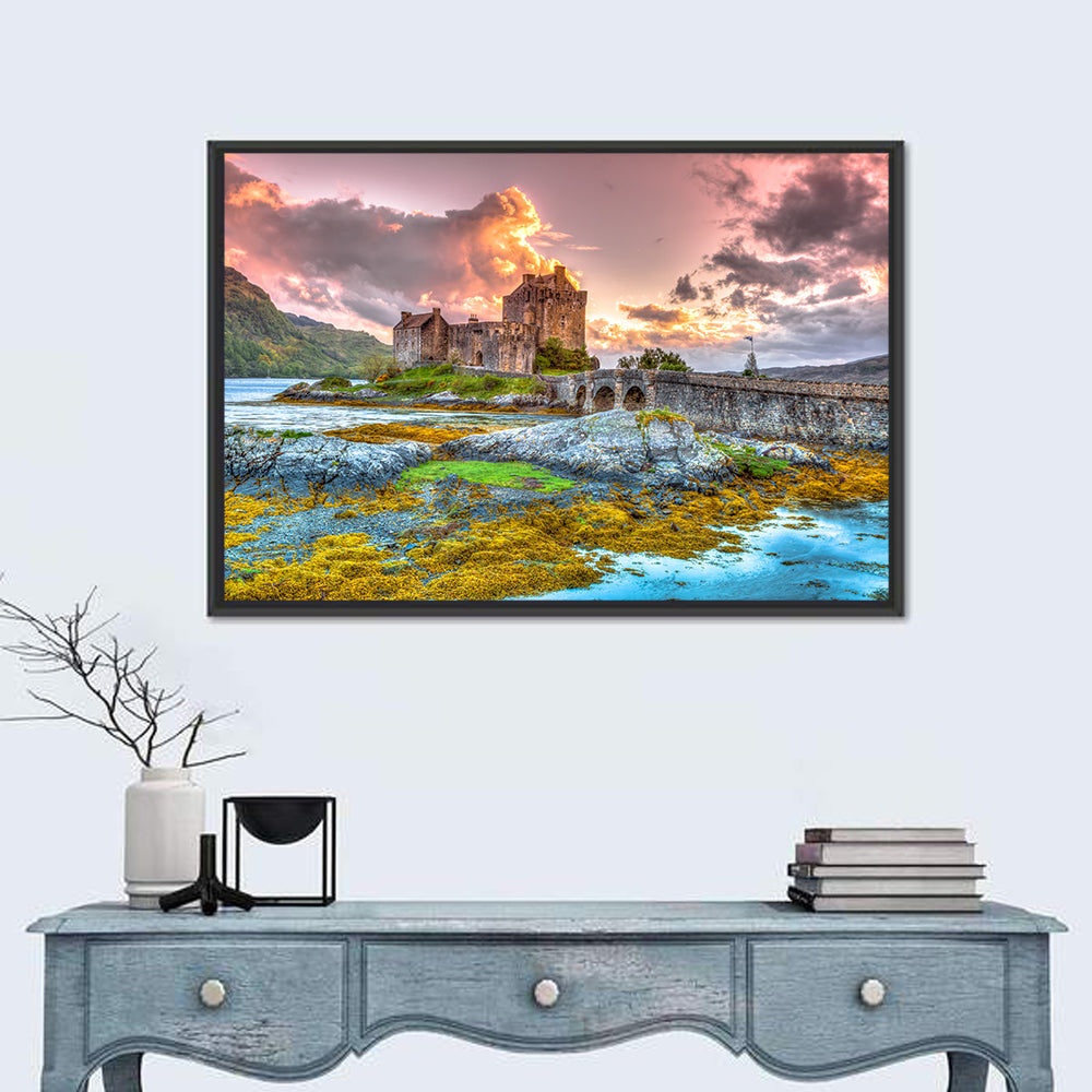 Eilean Donan Castle at Sunset Wall Art in a room, landscape