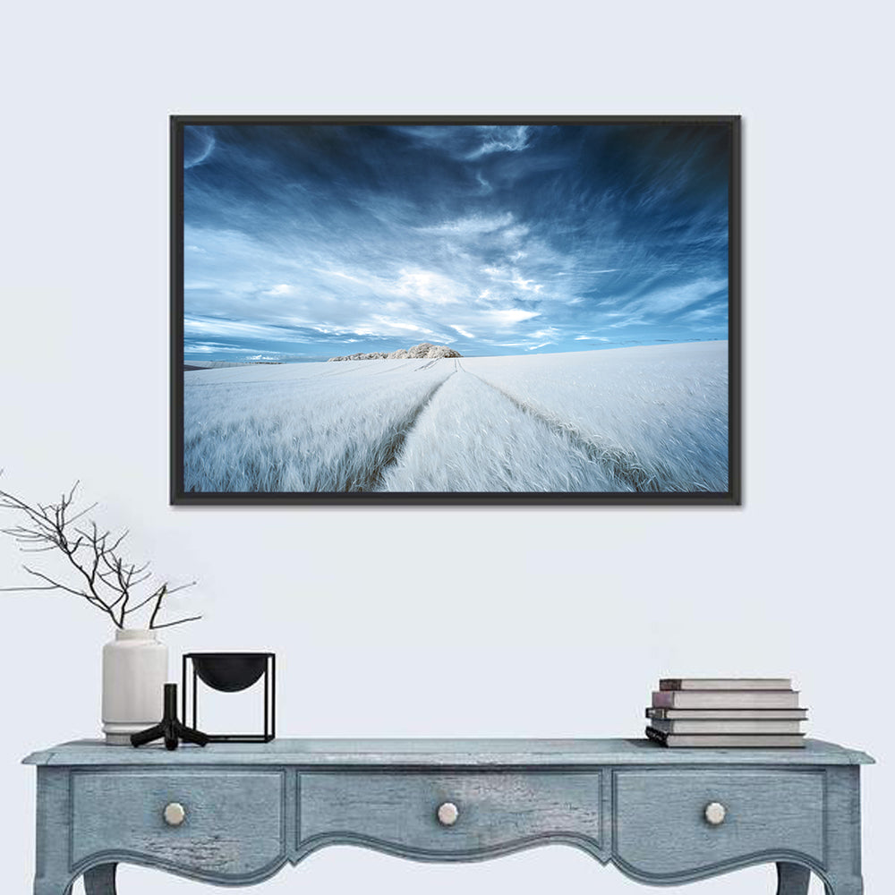 Surreal Infrared Grain Field Wall Art in a room, landscape