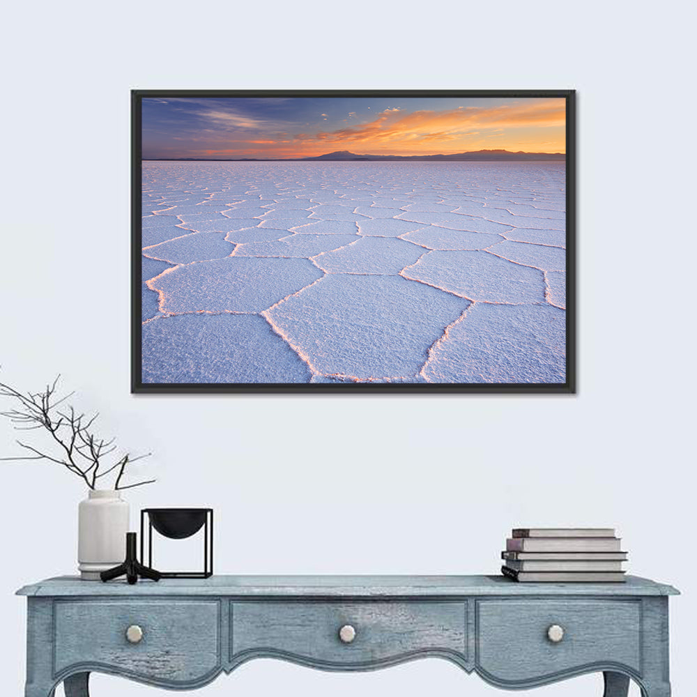 Salar De Uyuni Sunrise Wall Art in a room, landscape