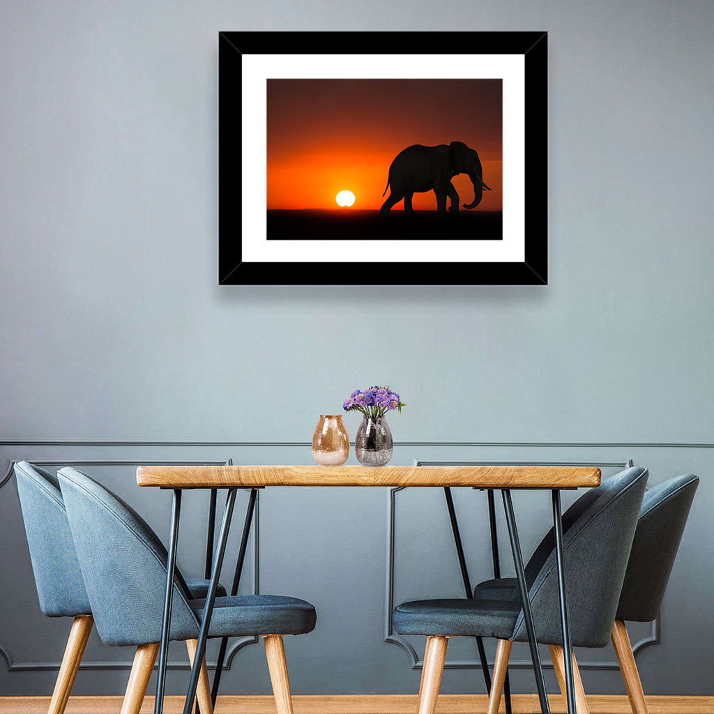 Sunset Elephant Silhouette Wall Art