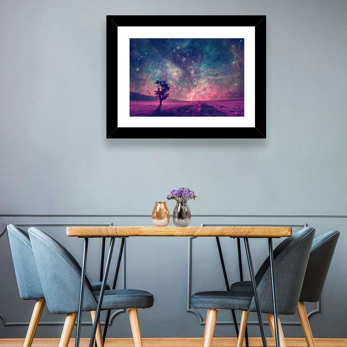 Lone Tree Under Nebula Sky Wall Art