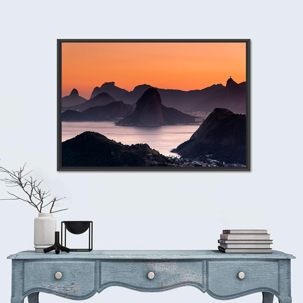 Sugarloaf and Corcovado at Sunset Wall Art in a room, landscape