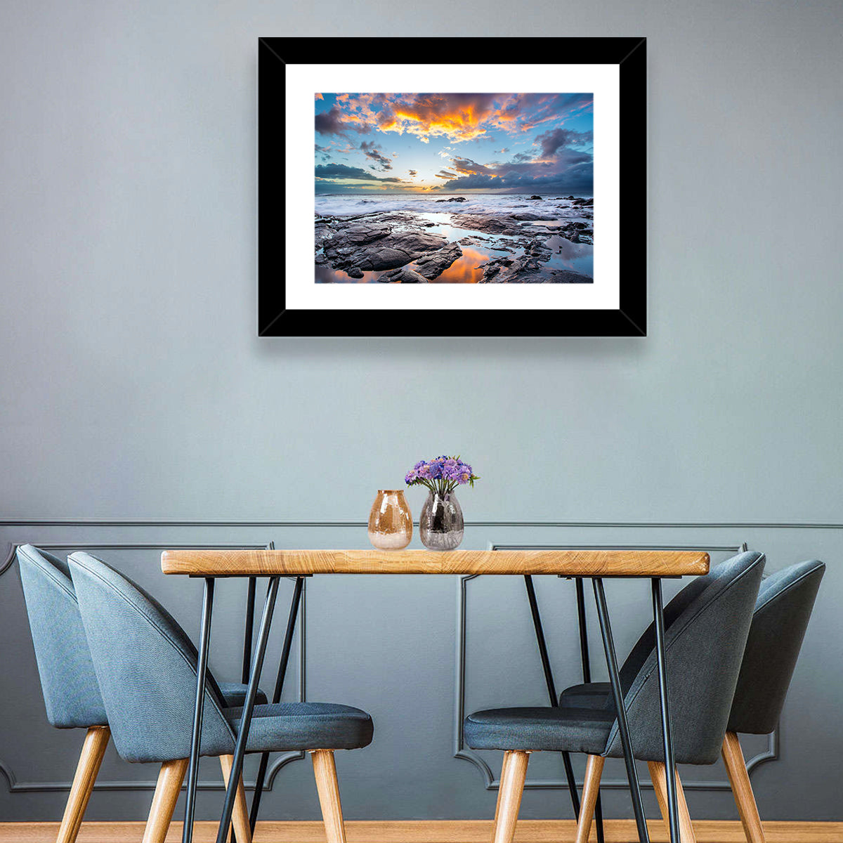 Sunset Over Volcanic Shore Wall Art in a room, landscape
