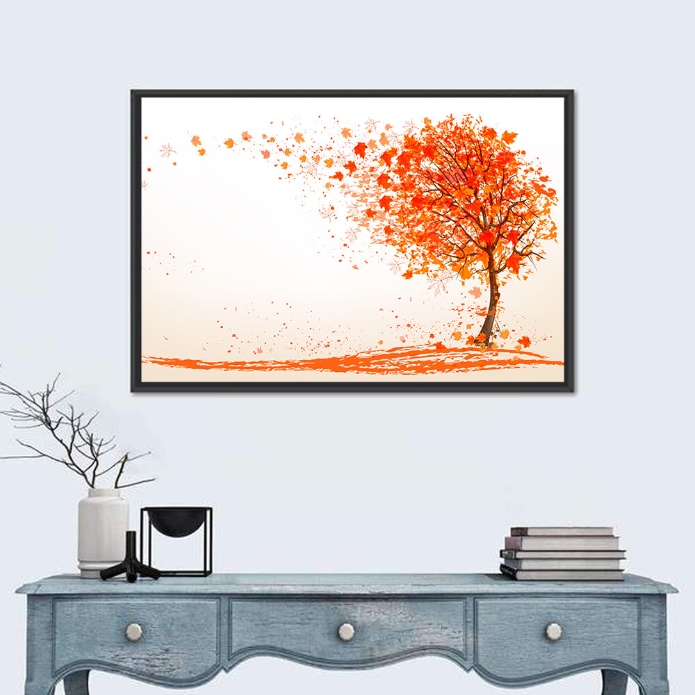 Autumn Tree with Falling Leaves Wall Art