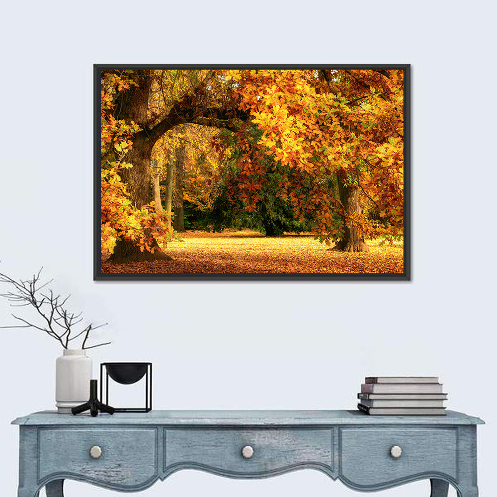 Autumn Park Oaks Wall Art in a room, landscape