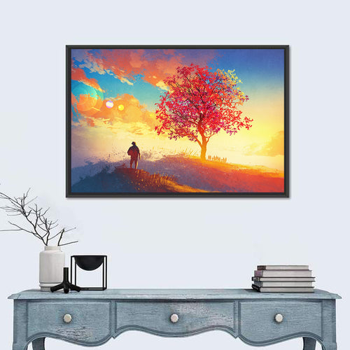 Autumn Tree with Silhouettes Wall Art