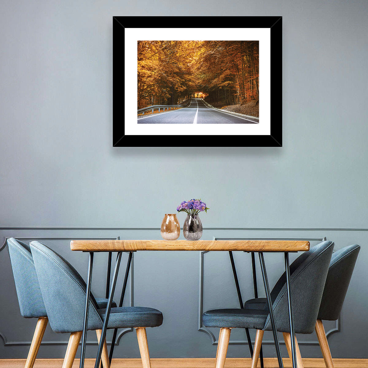 Autumn Forest Road with Canopy Wall Art in a room, landscape