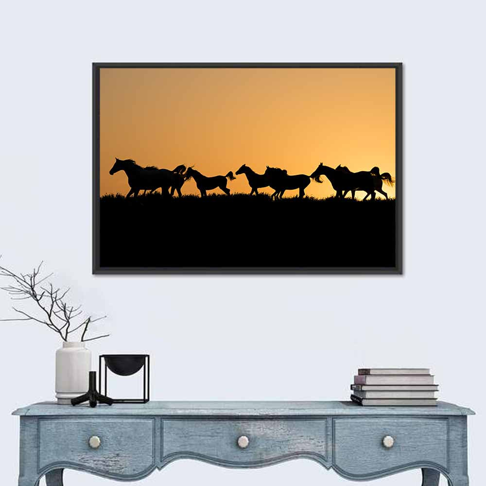 Arabian Horse Silhouettes at Sunset Wall Art