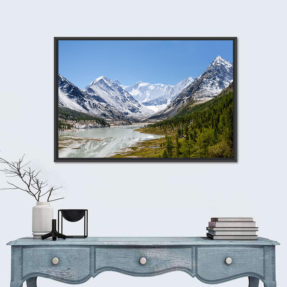 Akkem Lake Reflection Wall Art in a room, landscape