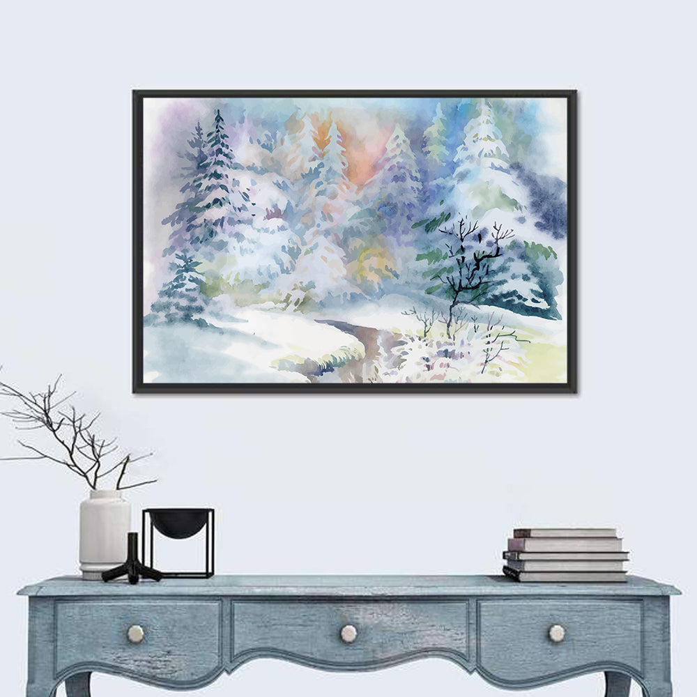 Winding Winter Stream Watercolor Wall Art