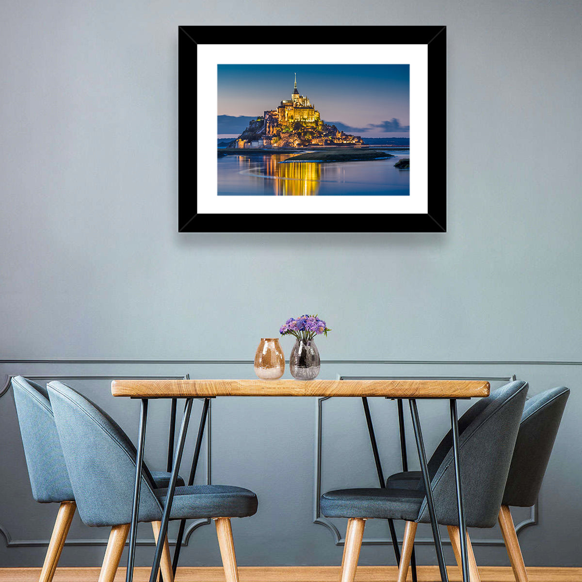 Mont Saint-michel at Dusk Wall Art in a room, landscape