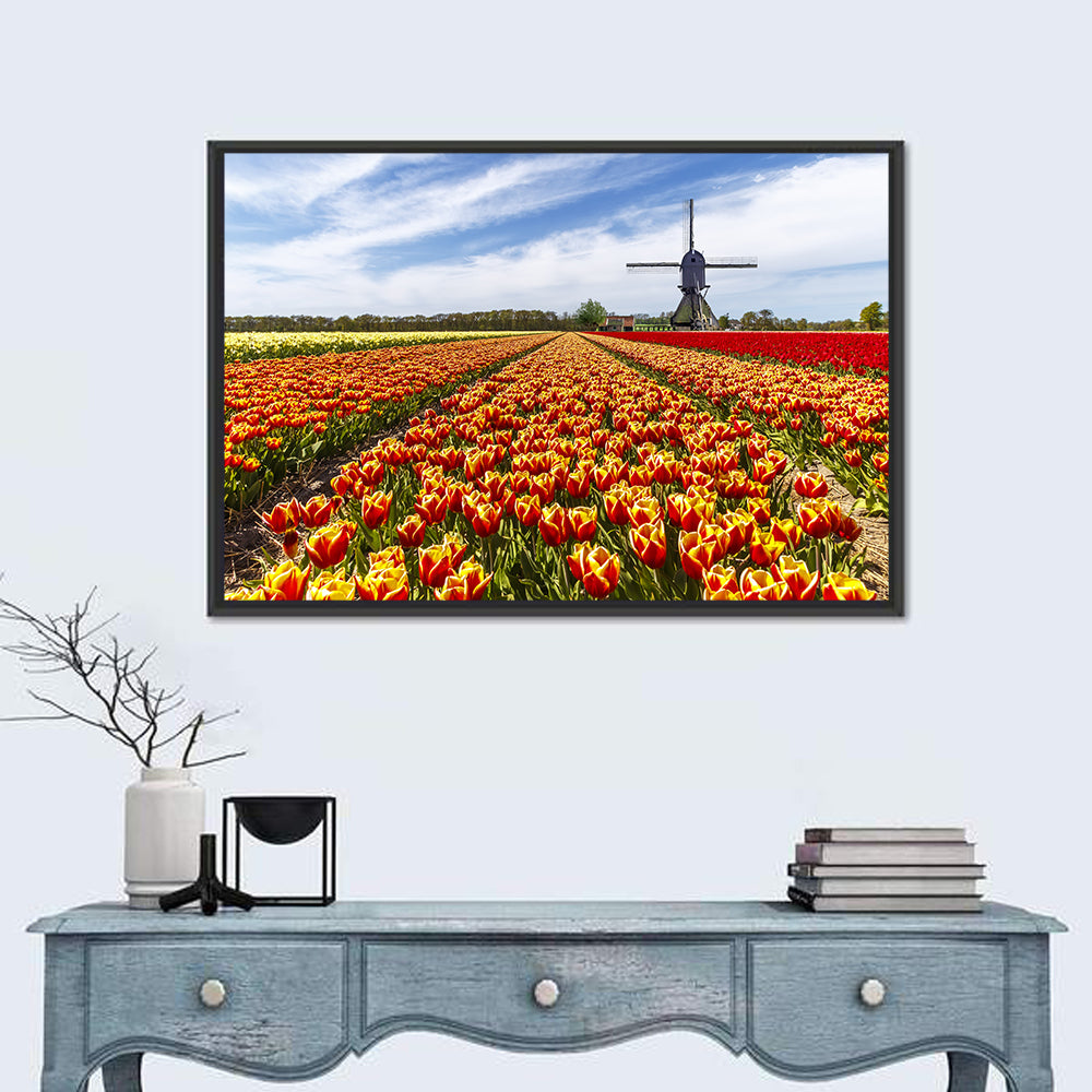 Windmill in Tulip Farm Field Wall Art