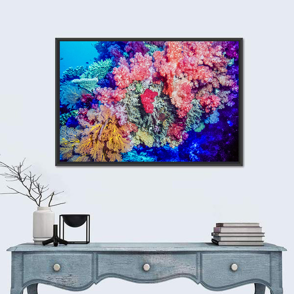 Vibrant Coral Reef Wall Art in a room, landscape