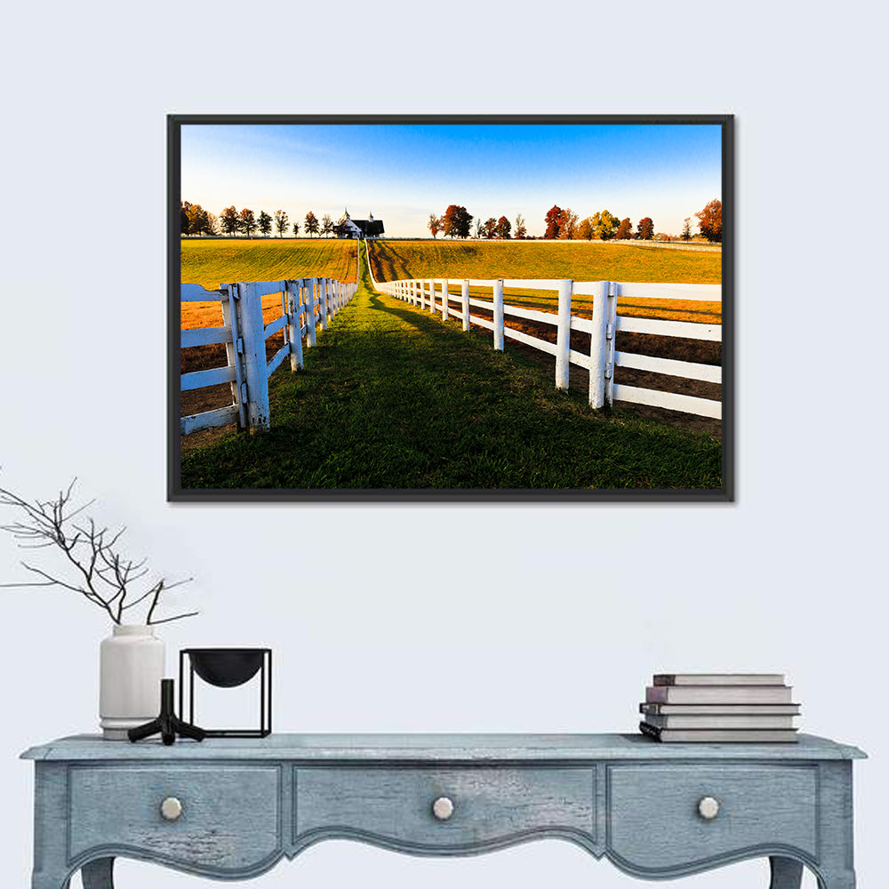 Kentucky Horse Farm at Golden Hour Wall Art in a room, landscape