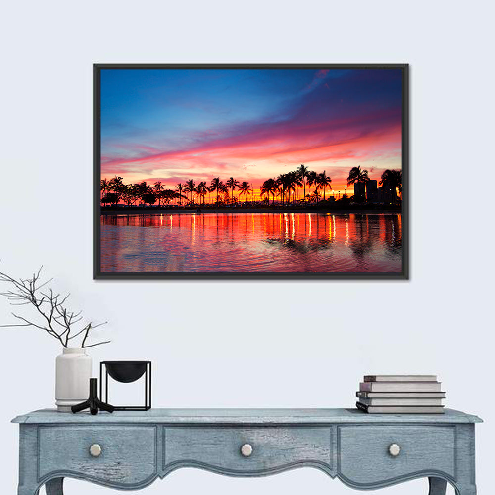 Hawaii Resort Sunset Wall Art in a room, landscape