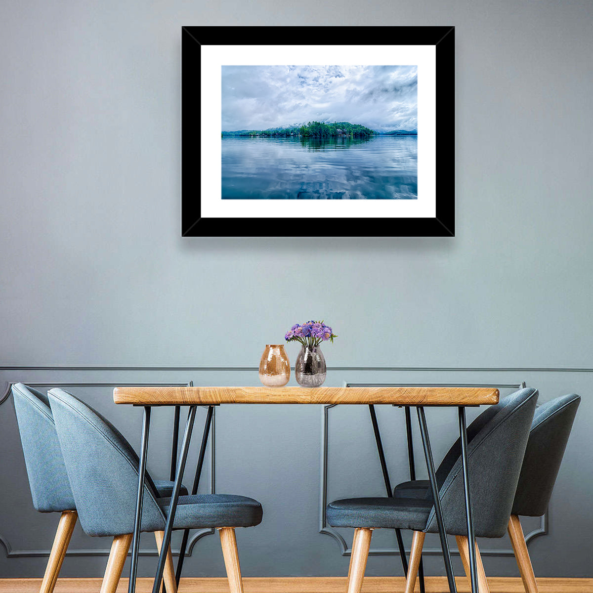 Lake Santeetlah Reflection Wall Art in a room, landscape