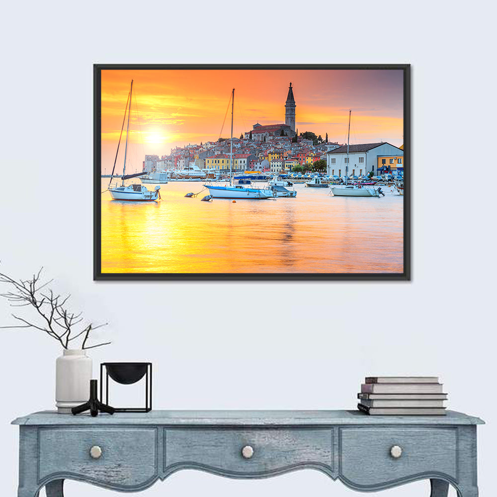 Rovinj Harbor at Sunset Wall Art in a room, landscape