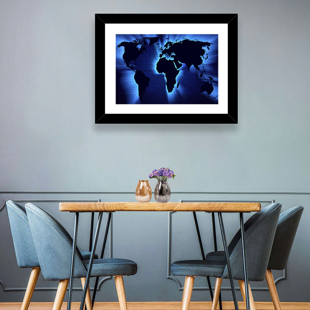 Glowing Digital World Map Wall Art