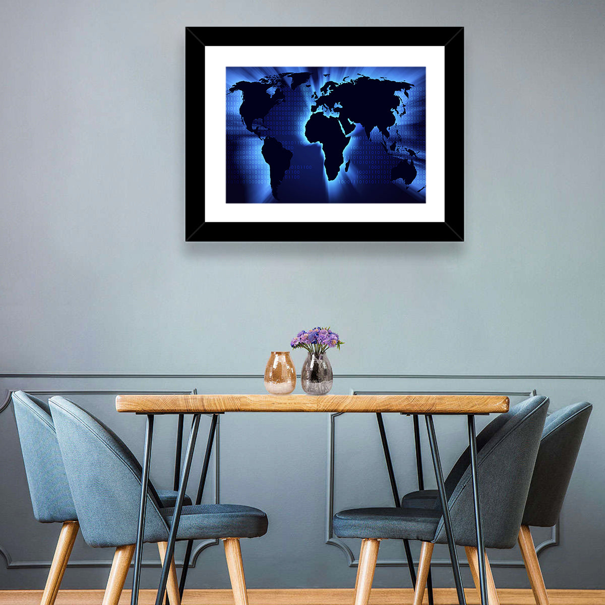 Glowing Digital World Map Wall Art