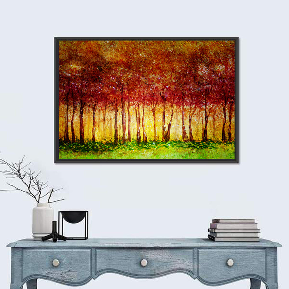 Autumn Tree Row Wall Art in a room, landscape
