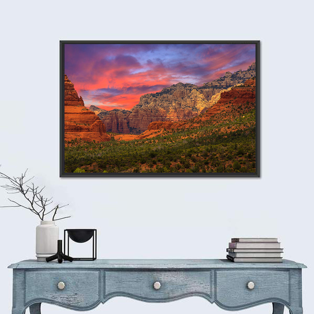 Sedona Red Rocks Sunrise Wall Art in a room, landscape
