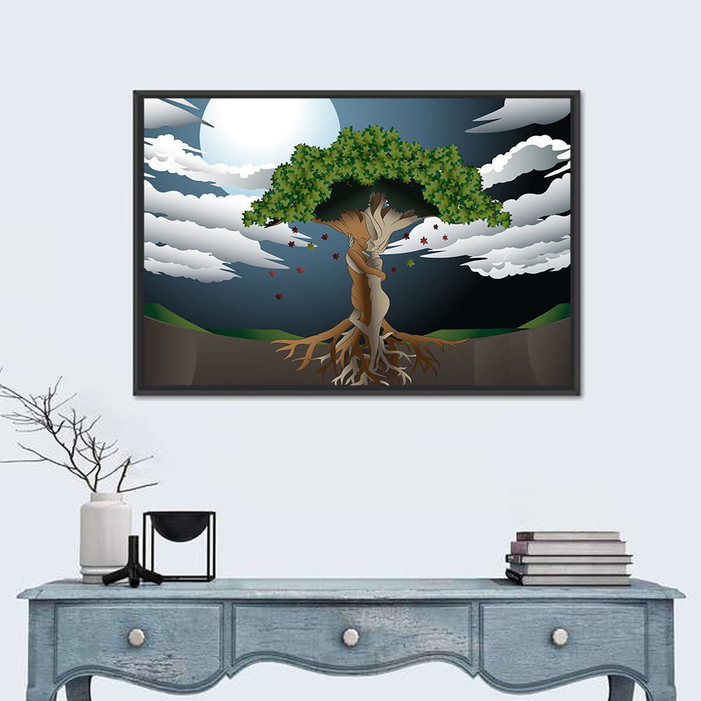 Moonlit Lovers Tree Wall Art in a room, landscape