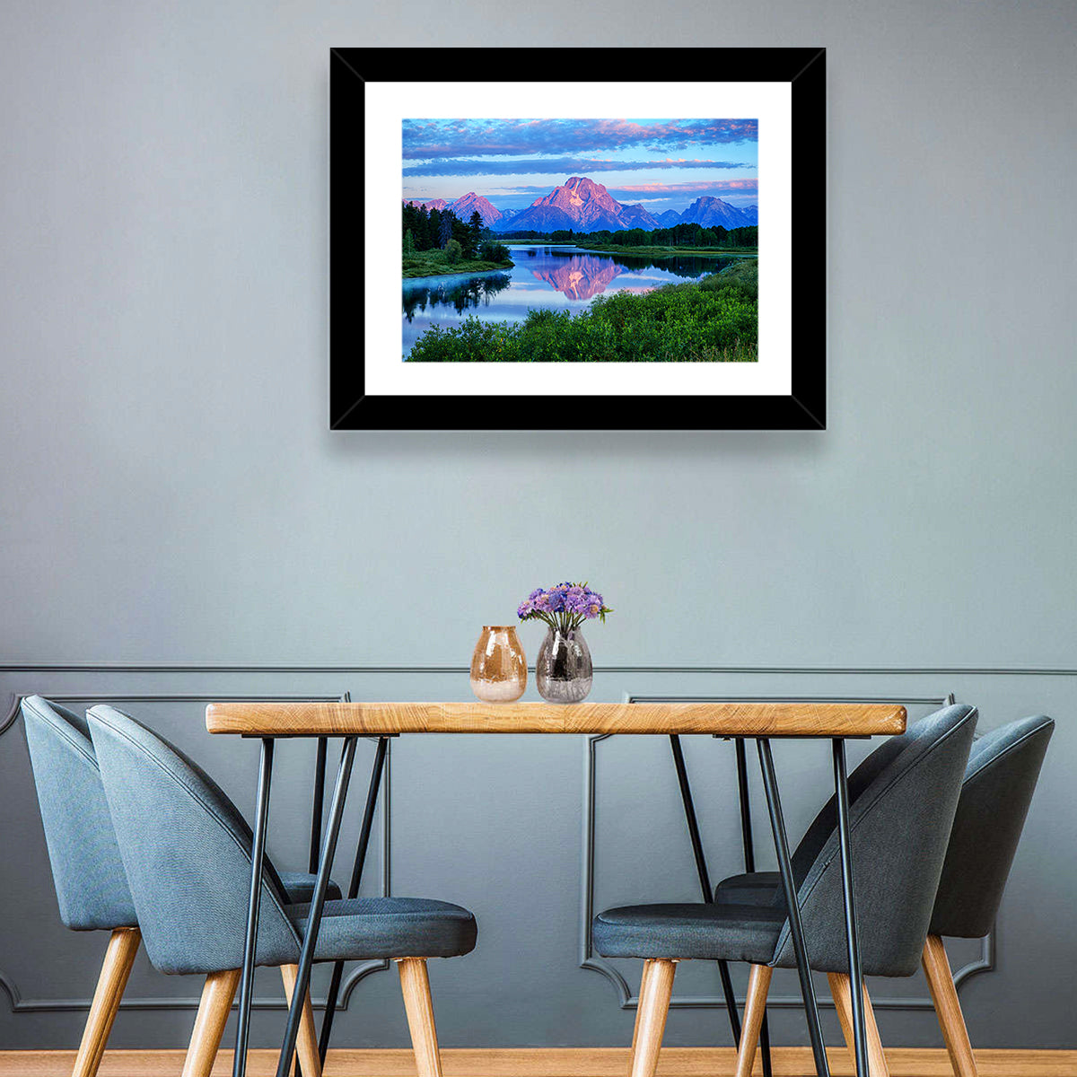 Oxbow Bend Dawn Reflection Wall Art in a room, landscape