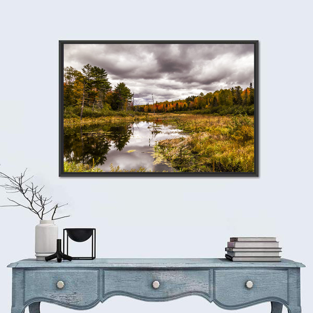 Michigan Autumn Marsh Wall Art in a room, landscape