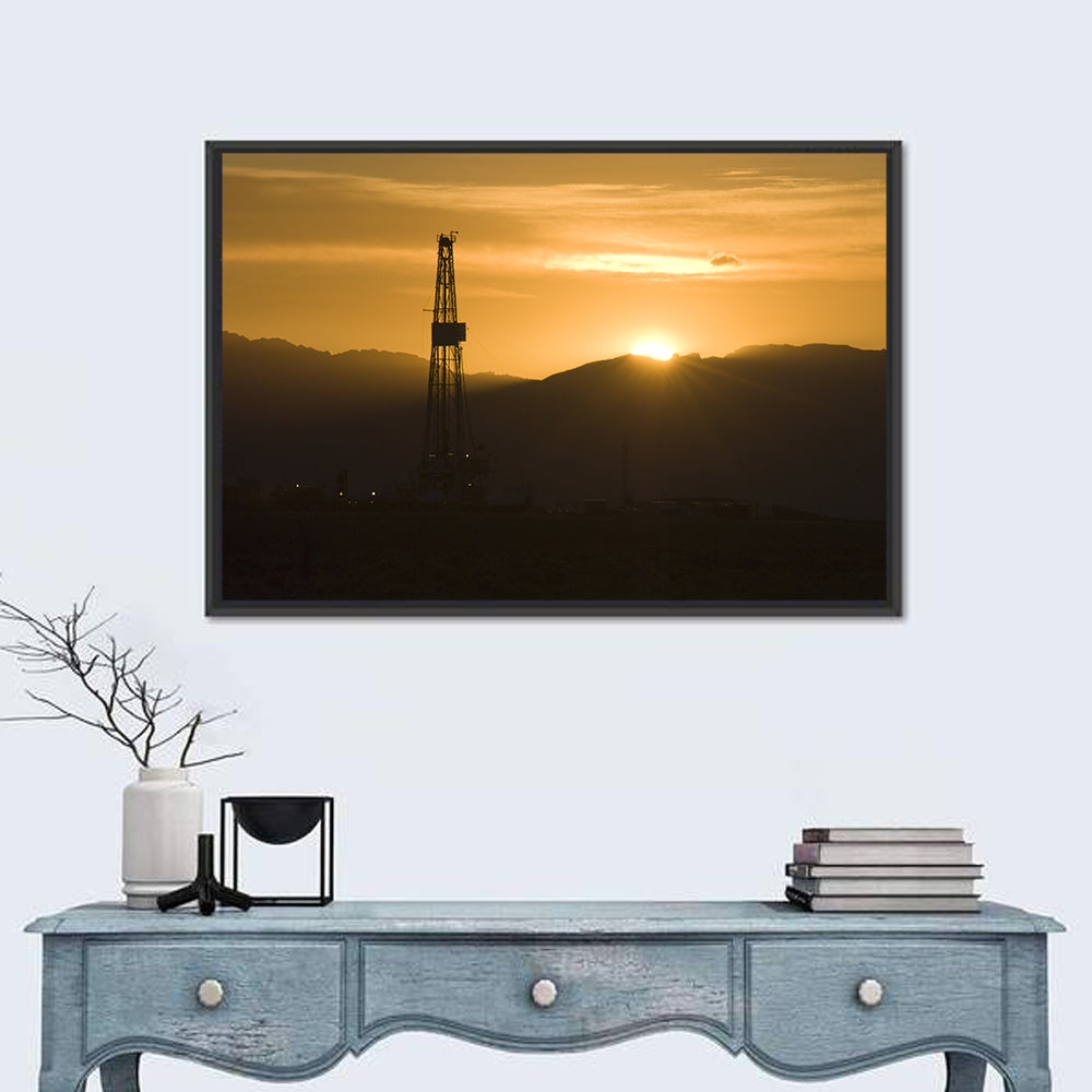 Sunrise Over Drilling Rig Wall Art in a room, landscape