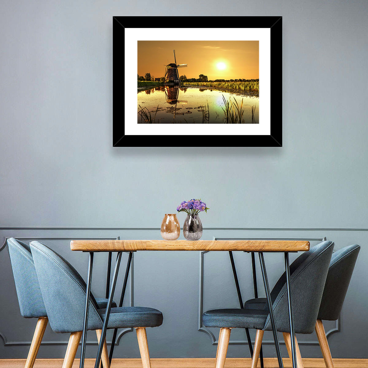 Dutch Windmill at Golden Hour Wall Art in a room, landscape