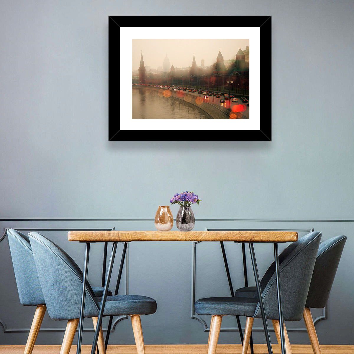 Foggy Moscow Kremlin at Dusk Wall Art in a room, landscape