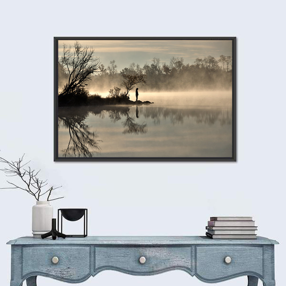 Centennial Lake Mist Wall Art in a room, landscape