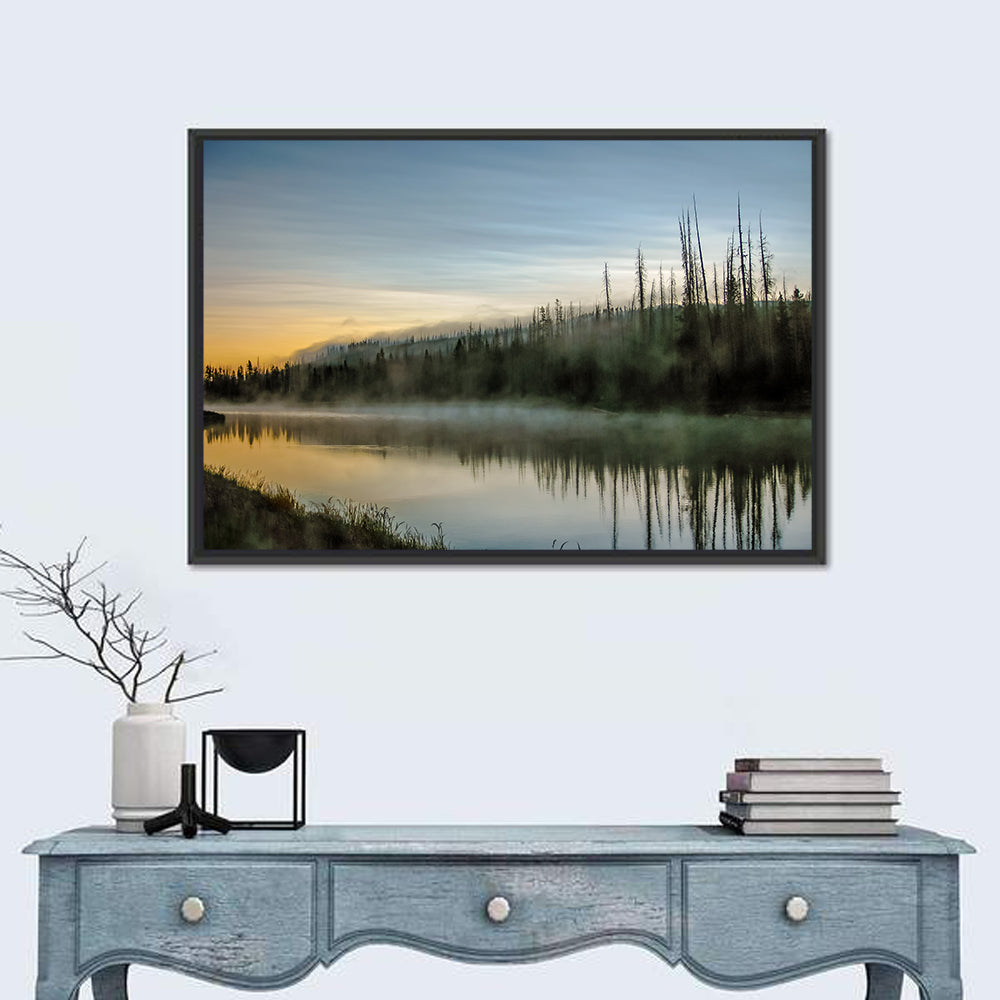 Yellowstone River Morning Mist Wall Art in a room, landscape