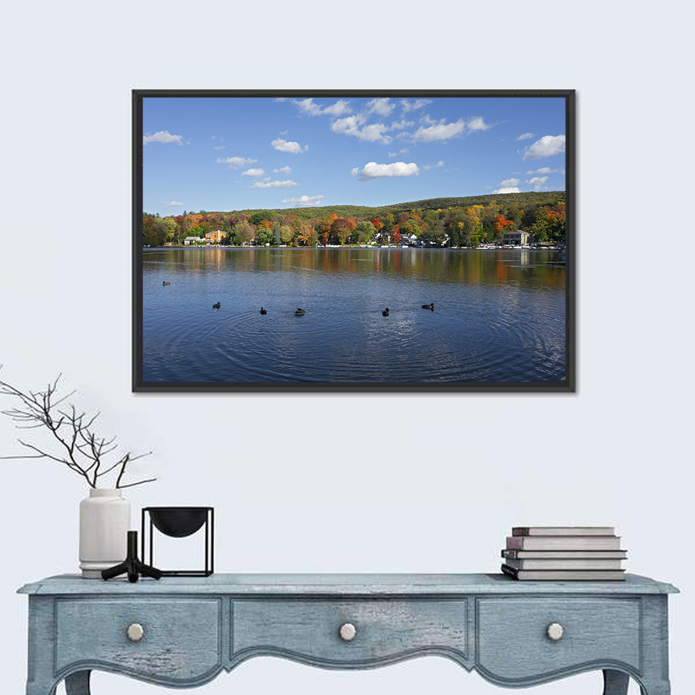 Greenwood Lake Autumn Landscape Wall Art in a room, landscape