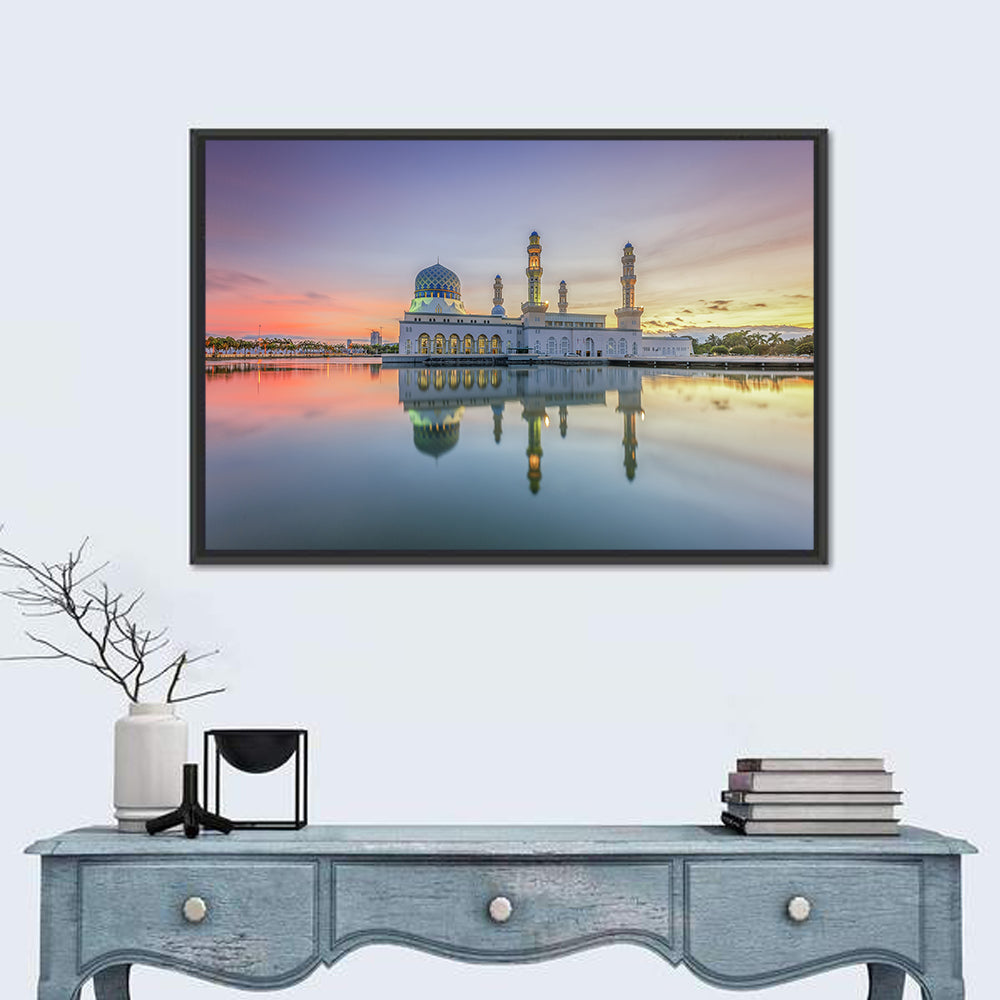 Kota Kinabalu City Mosque at Sunrise Wall Art in a room, landscape