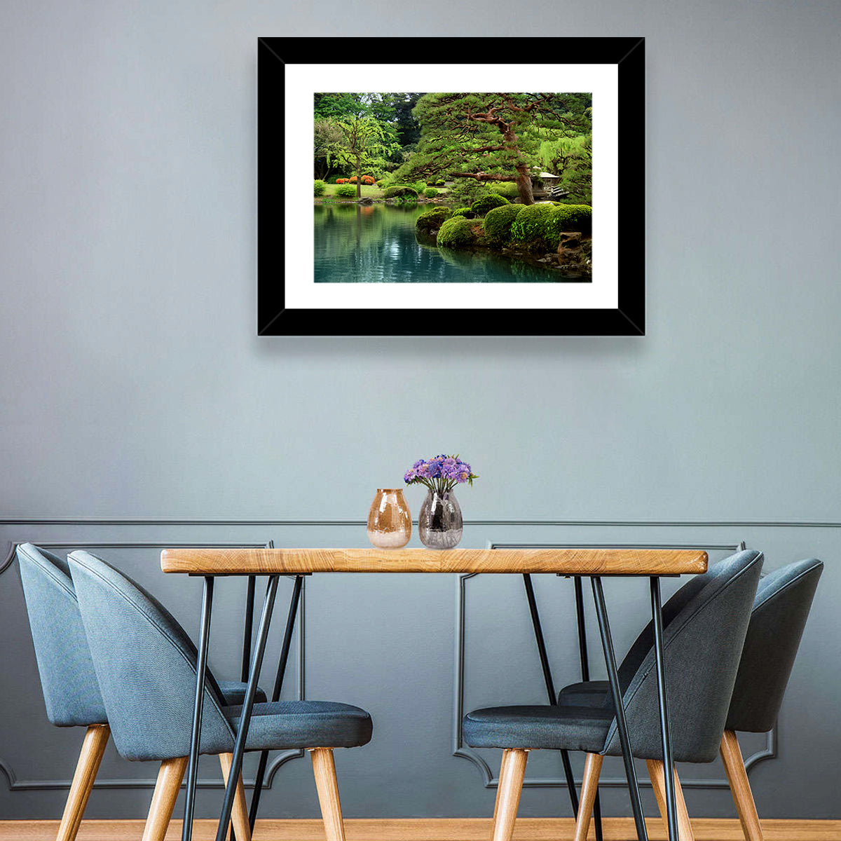Bonsai Pine Over Tranquil Pond Wall Art in a room, landscape
