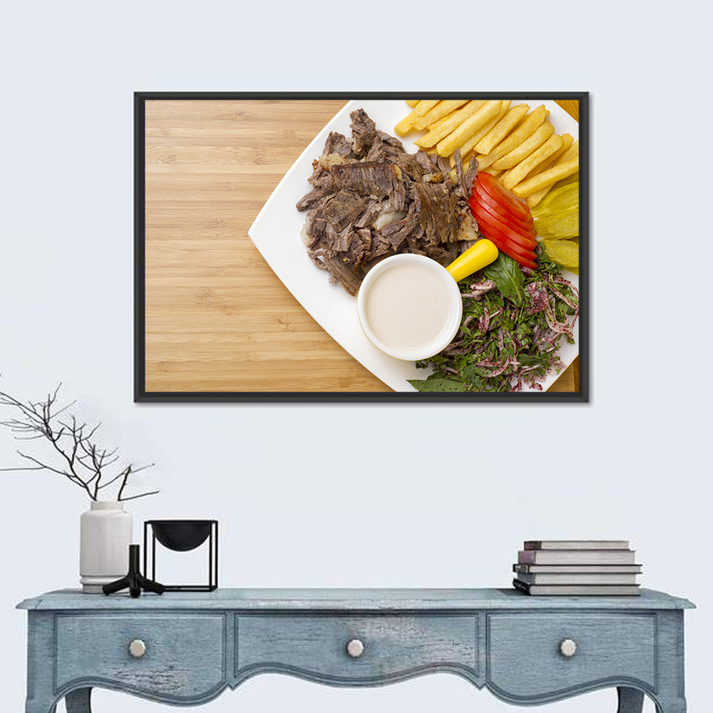Shawarma and Fries Flat Lay Wall Art in a room, landscape