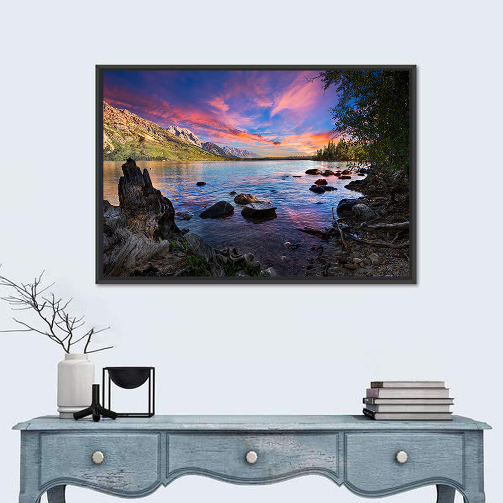 Jenny Lake Sunset Wall Art in a room, landscape
